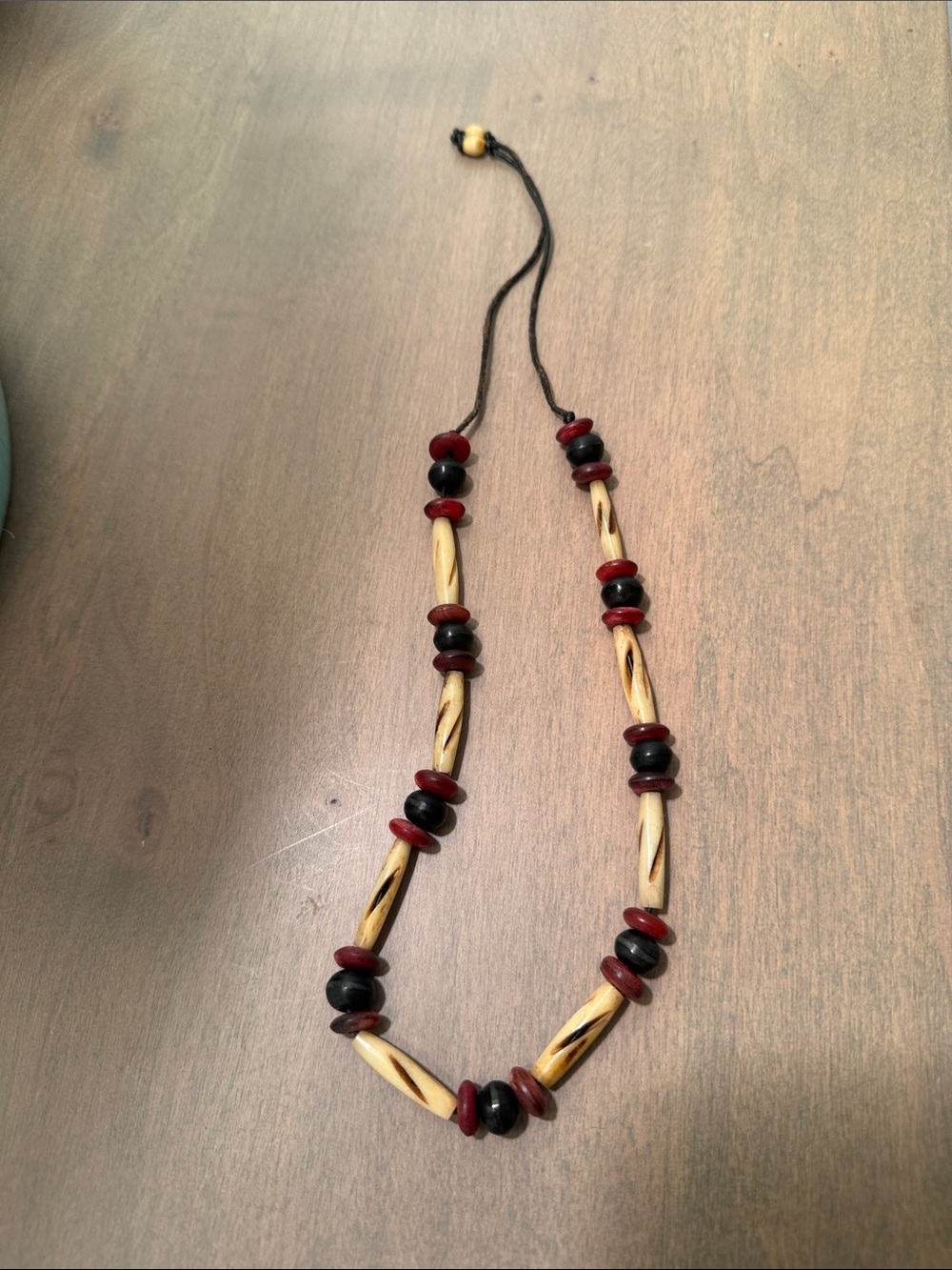 Handmade Red, Black and Natural Bead Necklace